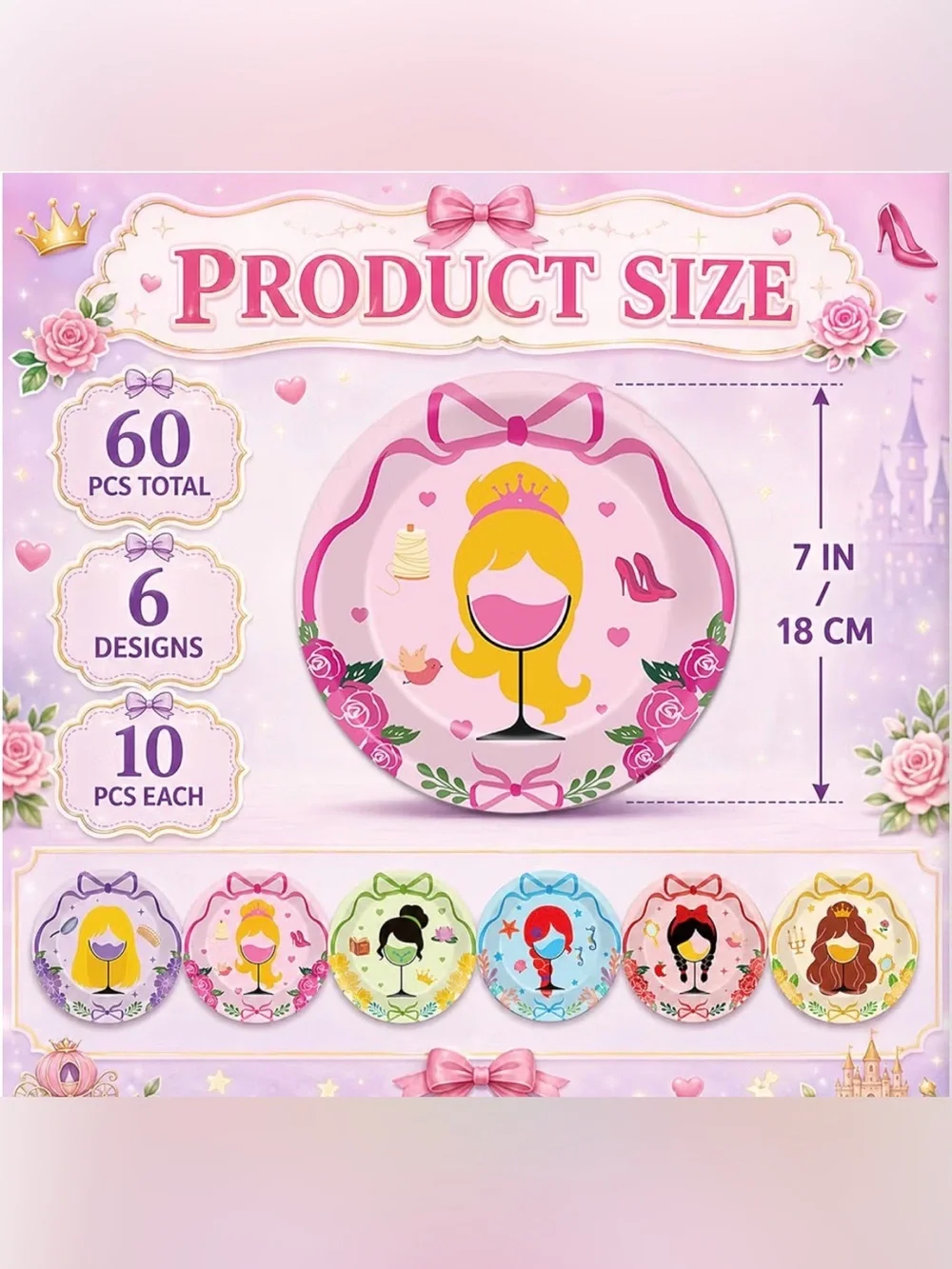 Party Disney Princess Themed Dessert Paper Plates - 60 Count